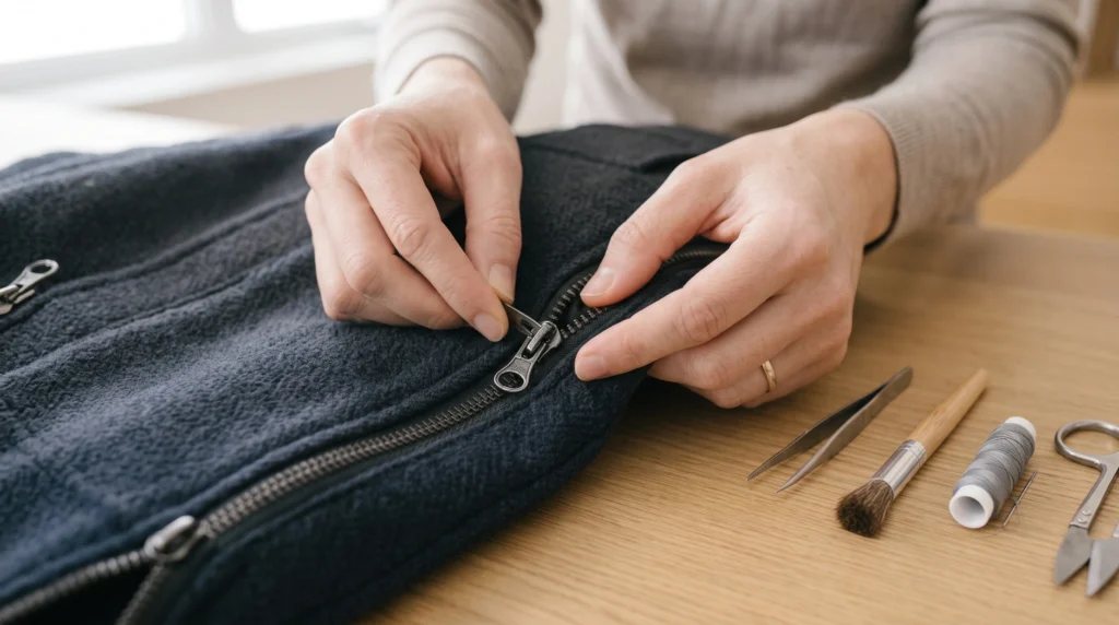 cara memperbaiki resleting jaket